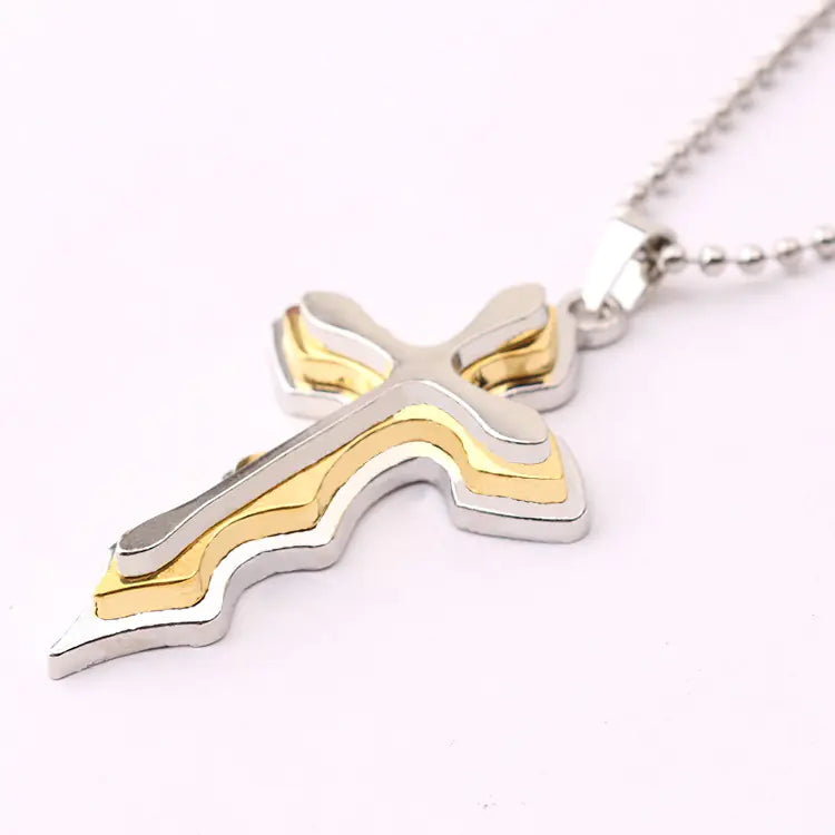 Stylish Men's Stainless Steel Layered Cross Necklace