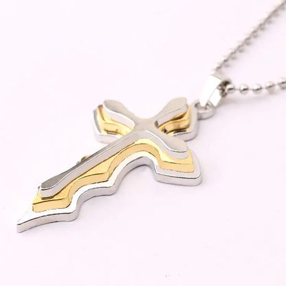 Stylish Men's Stainless Steel Layered Cross Necklace