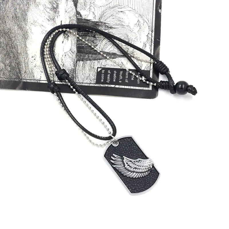 Retro Men's Dog Tag Necklace with Wing Pendant