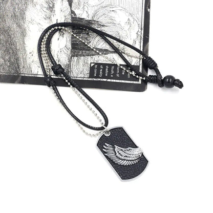 Retro Men's Dog Tag Necklace with Wing Pendant