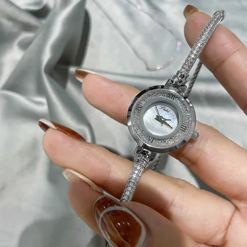 Rhinestone Women's Bracelet Watch with Quicksand Dial